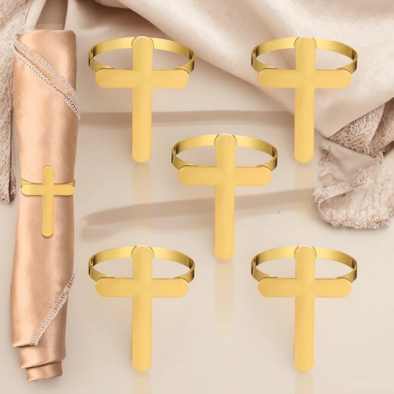 

4Pcs Decorative Napkin Rings Cross Design Functional Tableware Accessories for Wedding Holiday Hotel Dining Room Decoration Use