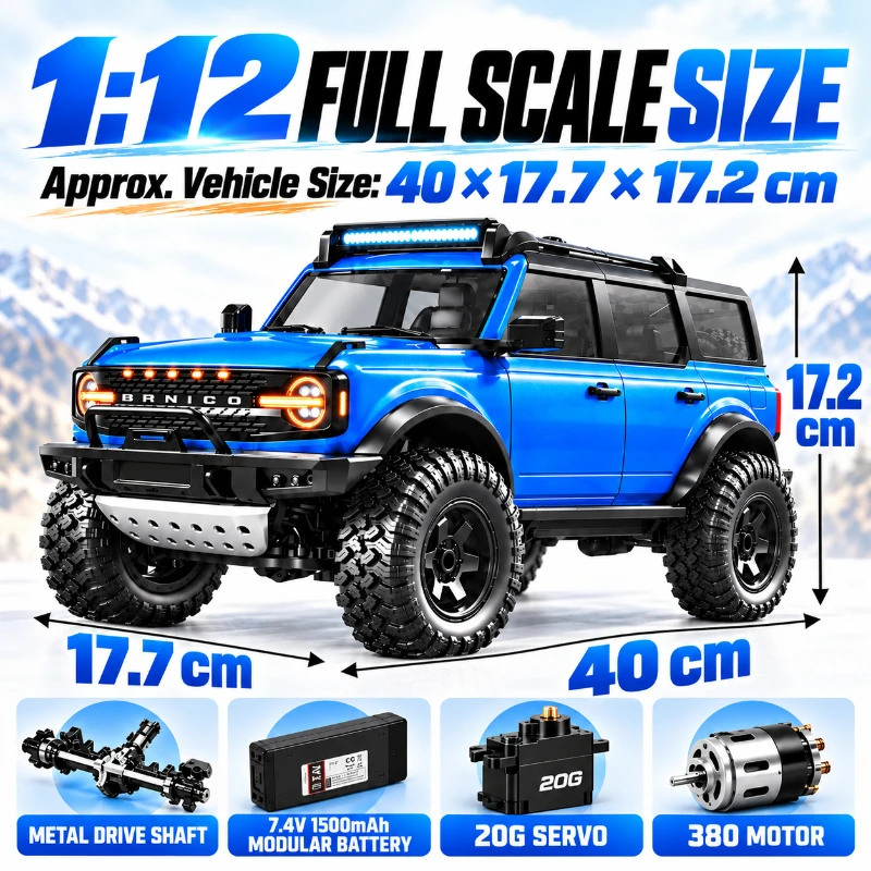 HongXing 1:12 RC Crawler R22 4WD Full Proportional Off-Road Truck Metal Drive Shaft 380 Motor 20G Servo Opening Doors Windows