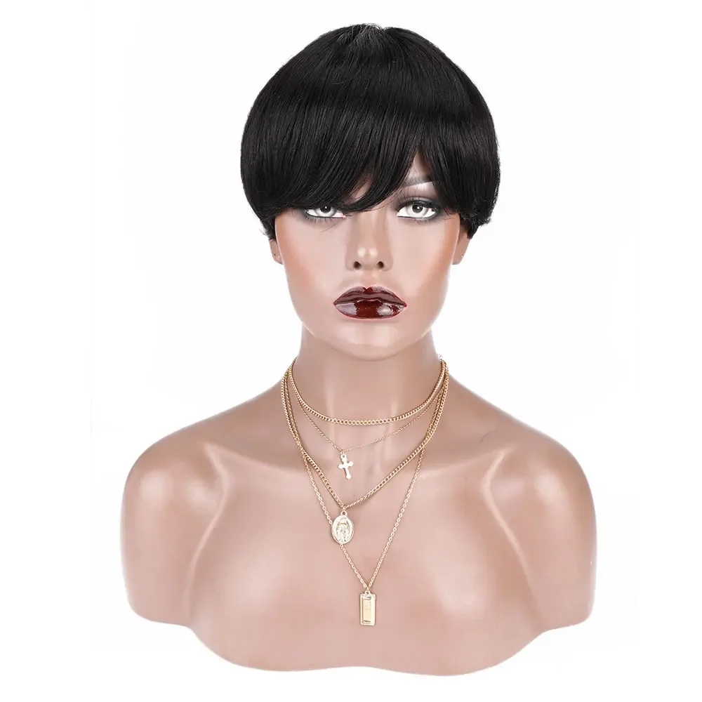 Short Pixie Cut Hair Wig Full Machine Made Natural Color Bob Hair Wig Brazilian Straight Human Hair Wigs for Black Women 150%