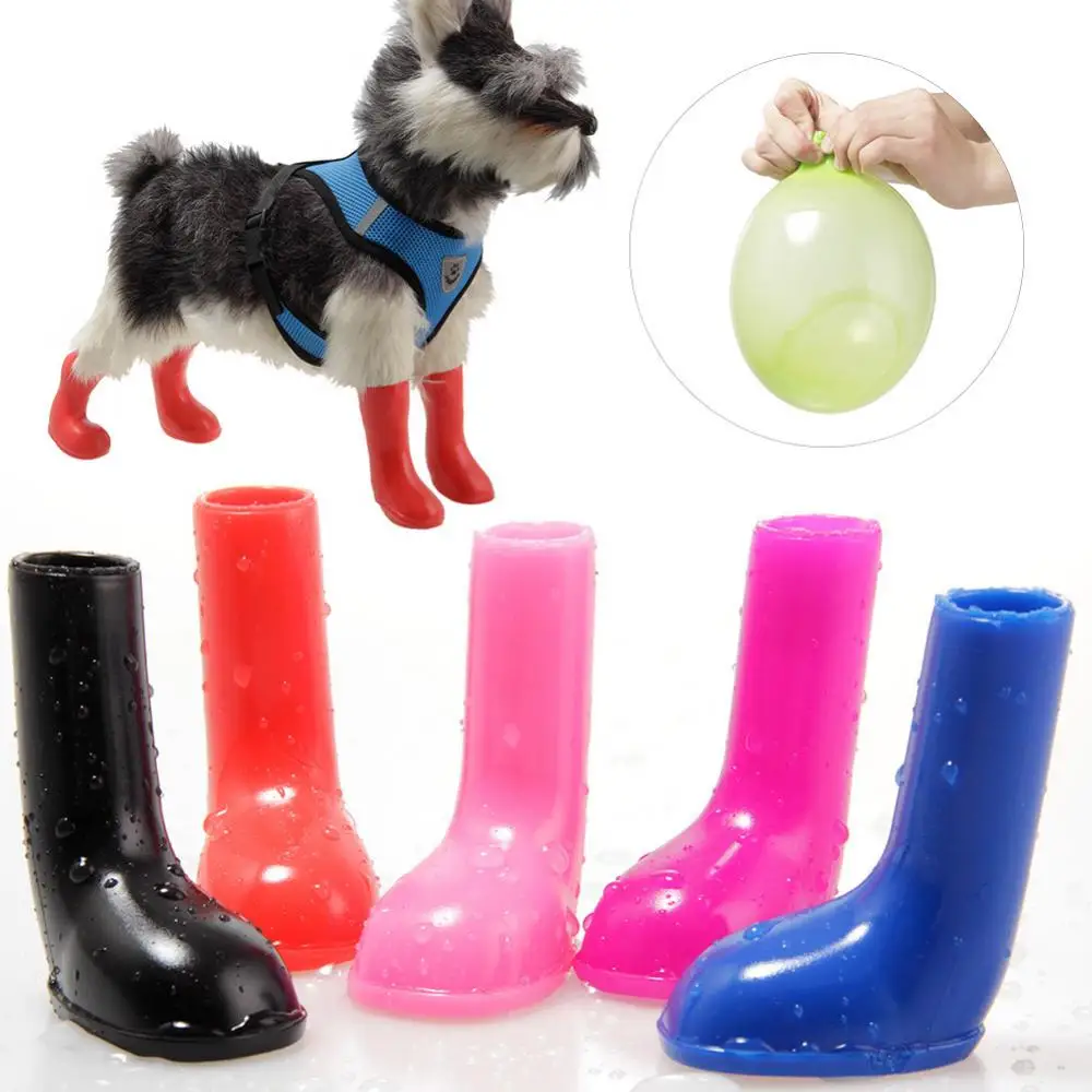 4 Pcs Dog Puppy Shoes Waterproof Non Slip Stretchy Pet Protective Rain Boots Waterproof Dog Boots Rubber Shoes Puppy Accessories