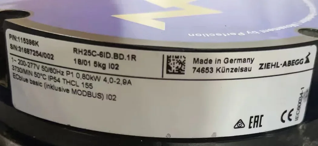 

2025.4 Немецкий центробежный вентилятор Xerox ZIEHL-ABEGG RH25C-6ID.BD.1R, новый оригинальный с кронштейном