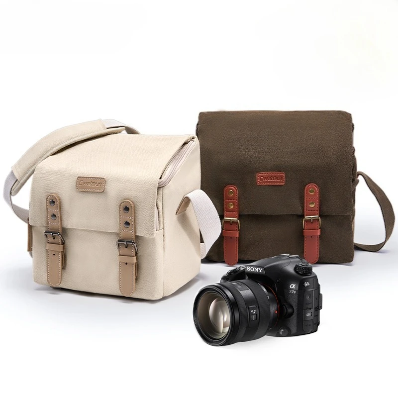 

Холщовая сумка для фотоаппарата, винтажная дорожная сумка на плечо для беззеркальной зеркальной фотокамеры, сумка на одно плечо среднего размера