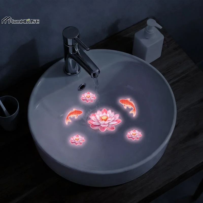 Washbasins Stickers Toilet Sticker Feng Shui Koi Luminous Glass Stickers Water Sink Stickers Self-adhesive Removable Home Decor