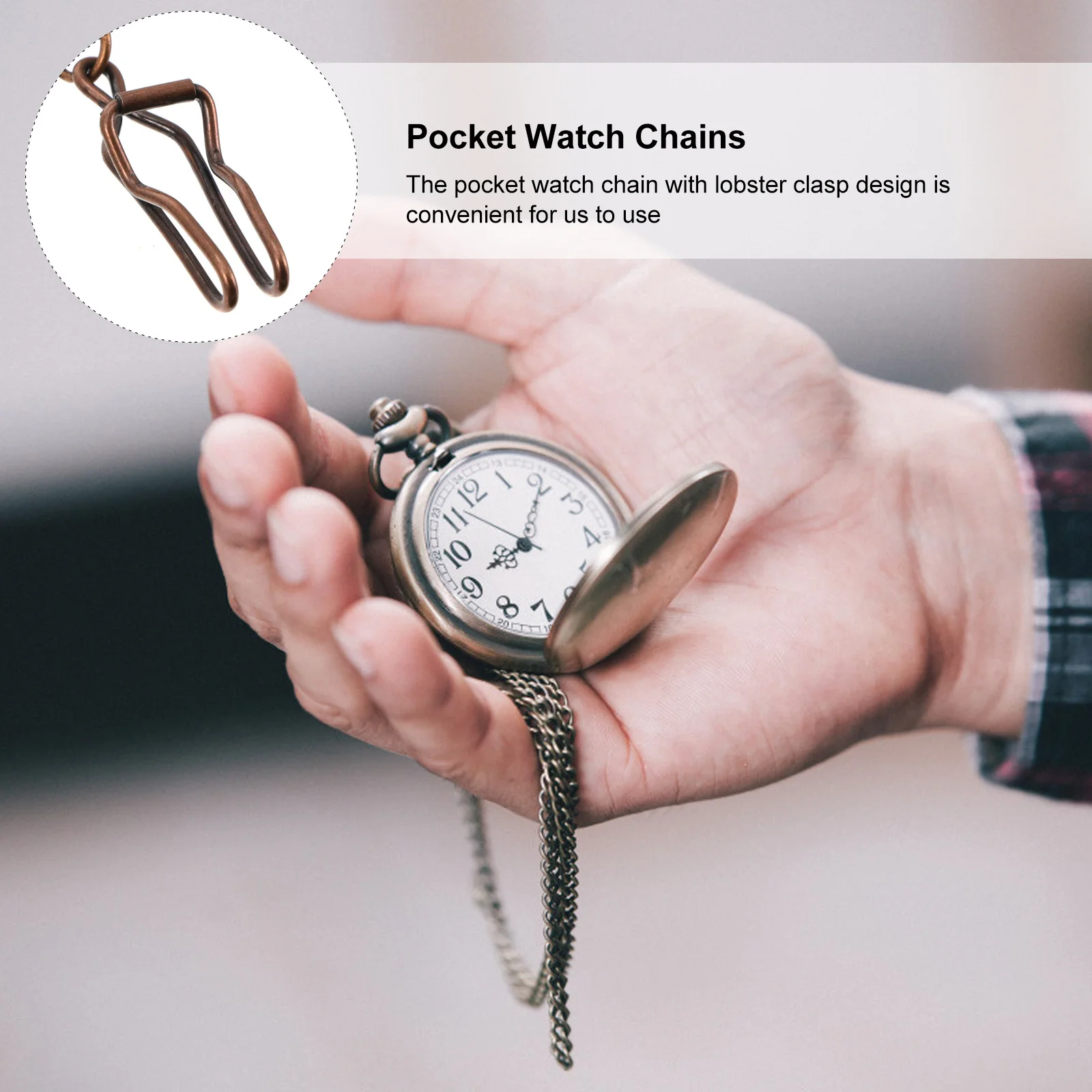

5Pcs Vintage Alloy Pocket Watch Chains 37cm Hanging Clip Chain Multifunctional Metal Chain for Keys Watches Pocket Watch Chains