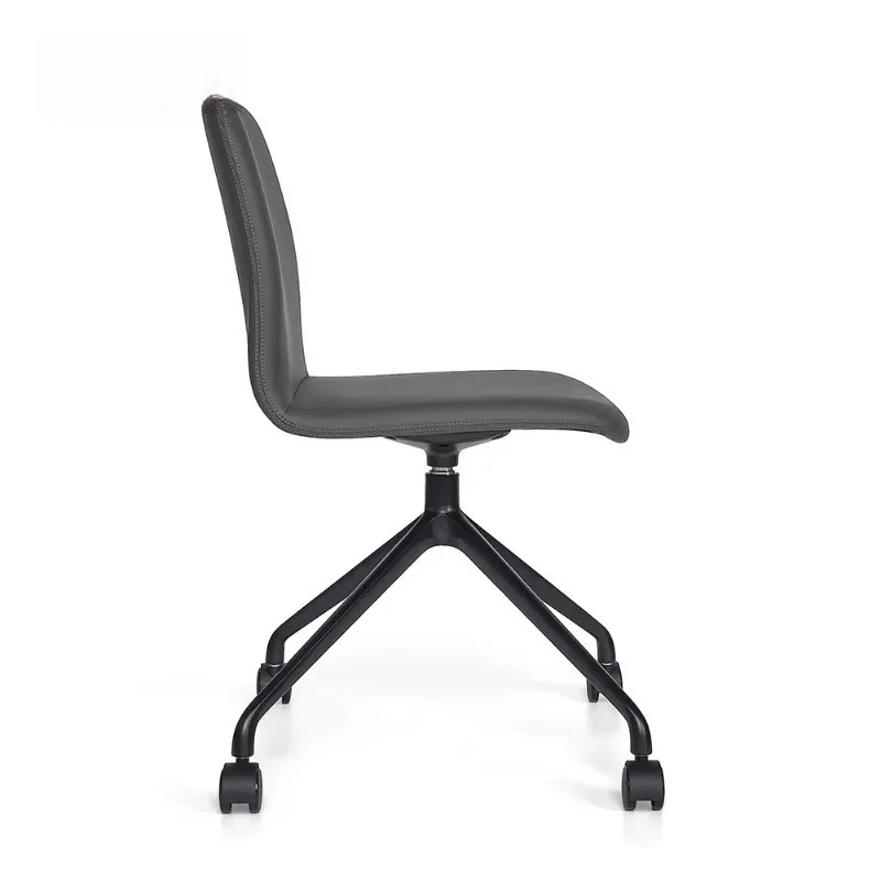 Swivel Metal Alloy Base Black PU Armless Simple Contract Furniture Office Conference Room Meeting Guest Side Chair with Casters