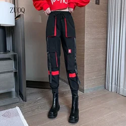 Big Pockets Cargo Pants Women High Waist Ankle-length Trousers Female Casual Basic Loose Streetwear Hip Hop Joggers Pants