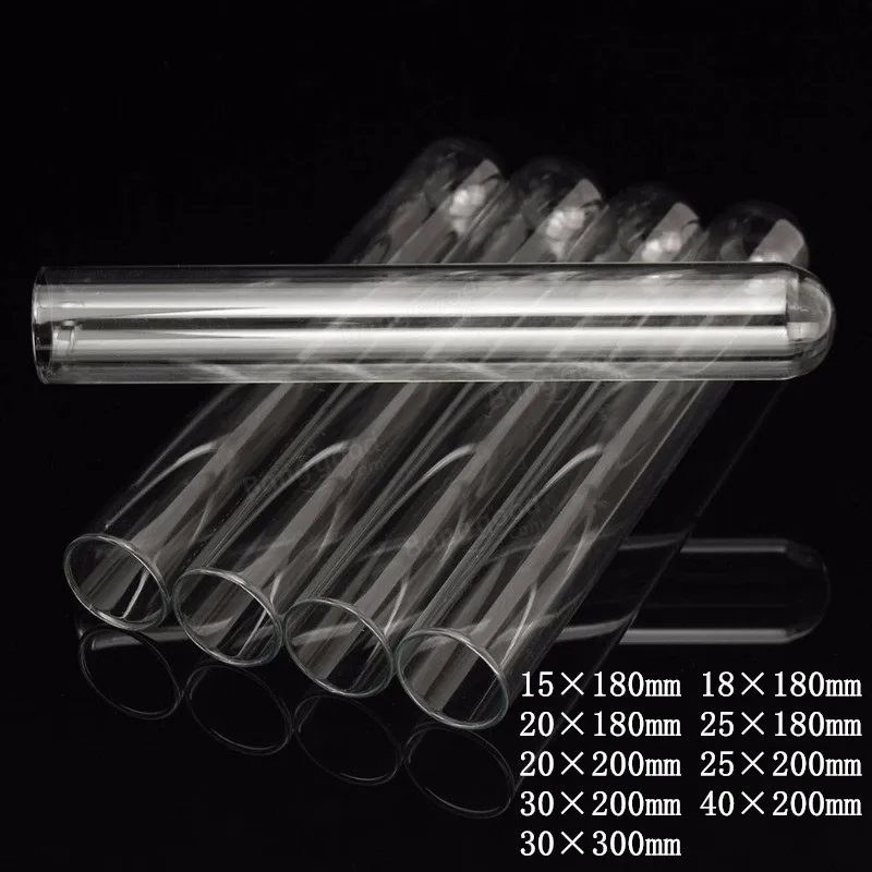 12Pcs/lot Transparent Glass Test Tubes with Round Bottom for School/Laboratory Glassware Length 180/200/300mm