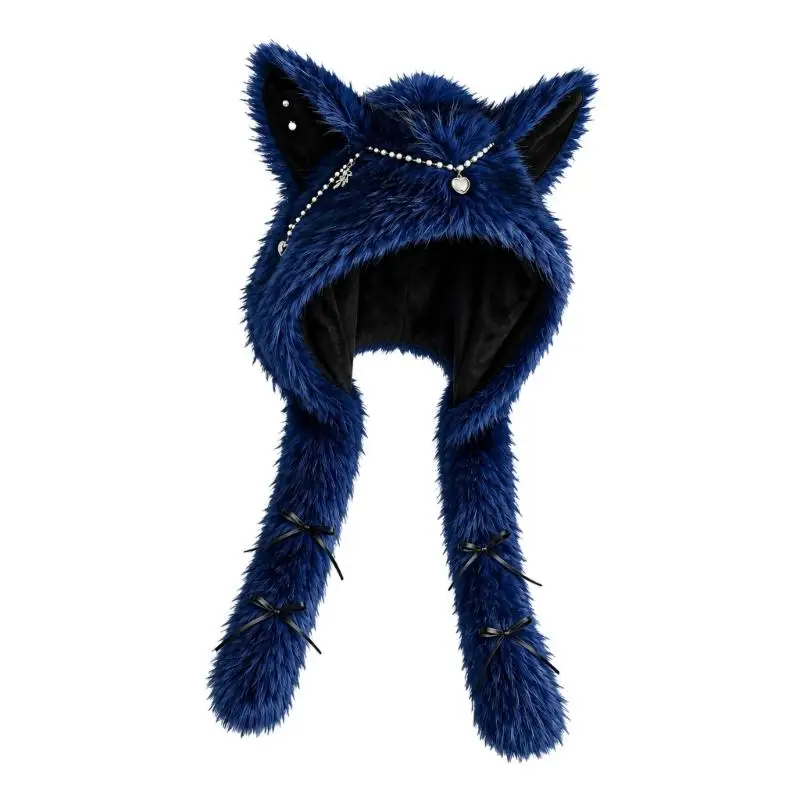 39BD Winter Earflap Hat with Extended Plush Panels and Brimless for Women Outdoor