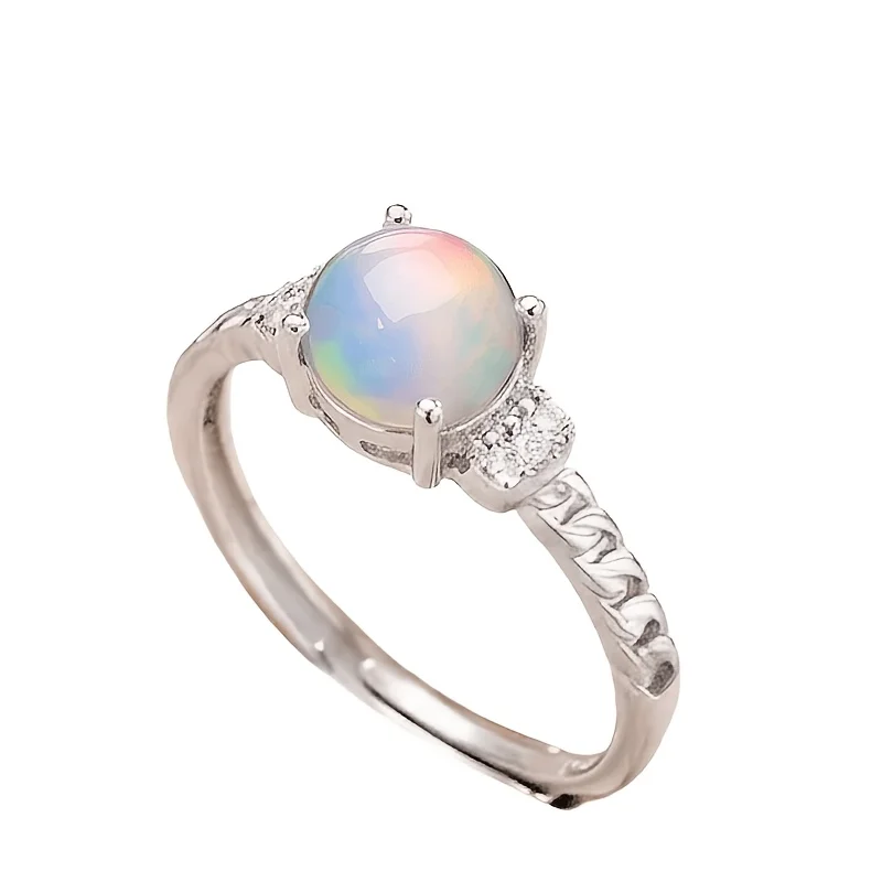 1pce 5mm Natural Opal Ring S925 Sterling Silver Ring | Play-of-Color | Preppy | Black Friday, Thanksgiving, Christmas Gifts juyi