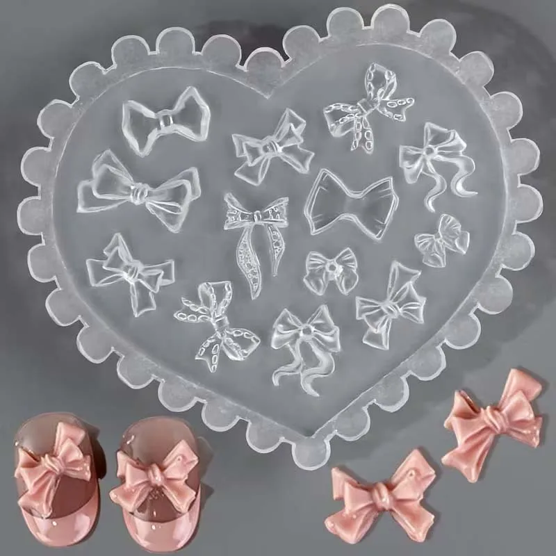 3D Herz Schleife Nagel Charms Silikon Formen für Harz Zubehör - Niedliche Schleife Nagel Formen für DIY Schleife Charms