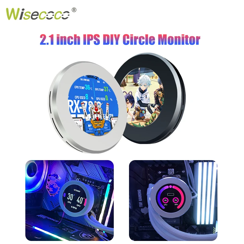 

Wisecoco 2.1 inch DIY Secondary screen 480x480 Circle Water Cooling Monitor IPS Dynamic LCD PC Display For AIDA64 CPU GPU RAM