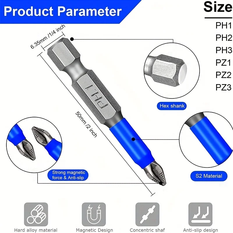 12pcs Magnetic Screwdriver Bit Set Anti Slip Non Cross Phillip Electric Drill Driver Head Kit Impact Batch Power Hand Tool PH PZ