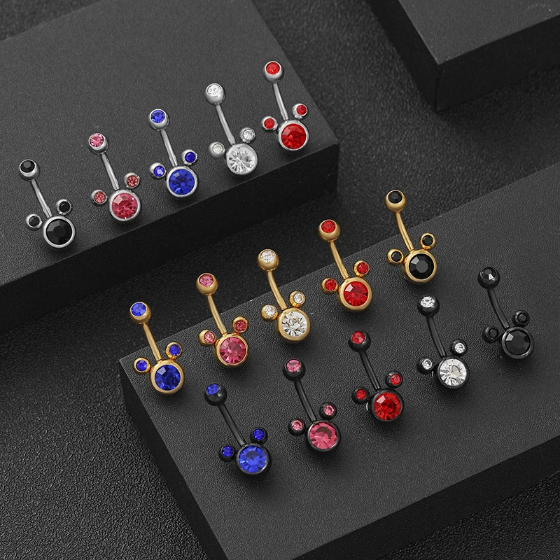 Jewelry Titanium Steel Mickey Diamond Inlay Navel Nail Belly Button Rings Navel Piercing Ring Helix Earrings Body Jewelry