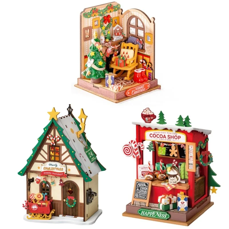 Robotime Mini House Building Craft Kits DIY Miniature House Kit Decoration Christmas Fireplace for Adults Gift For Christmas