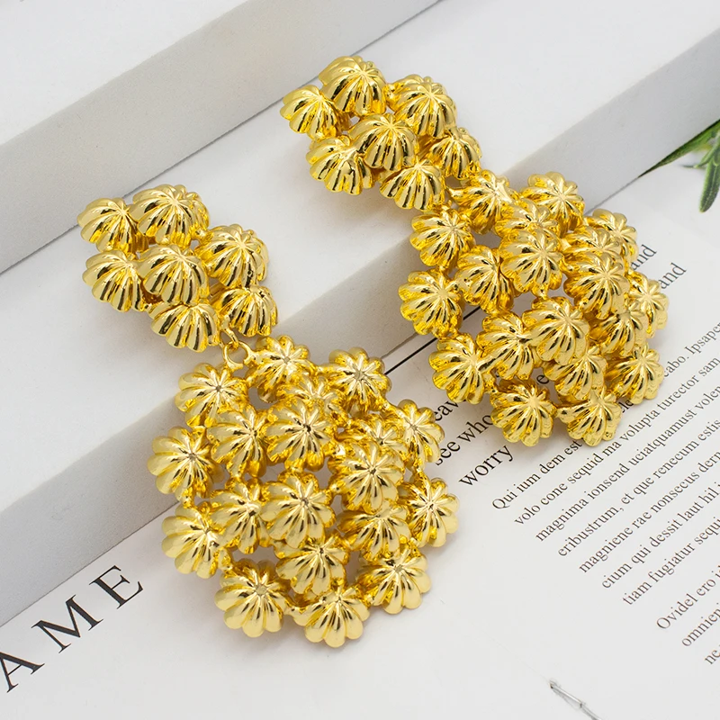 

African Drop Earrings For Women Nigeria Large Size Flower Dangle Eardrop Bridal Wedding Party Jewelry Gifts