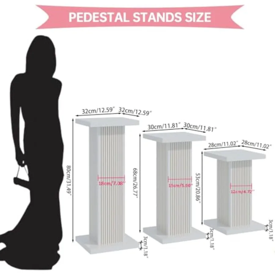 Pedestal Stands for Party with Fluted Panel 3Pcs White Square Pedestal Display Plinth Pillars for Parties Wood Cake Stand Desser