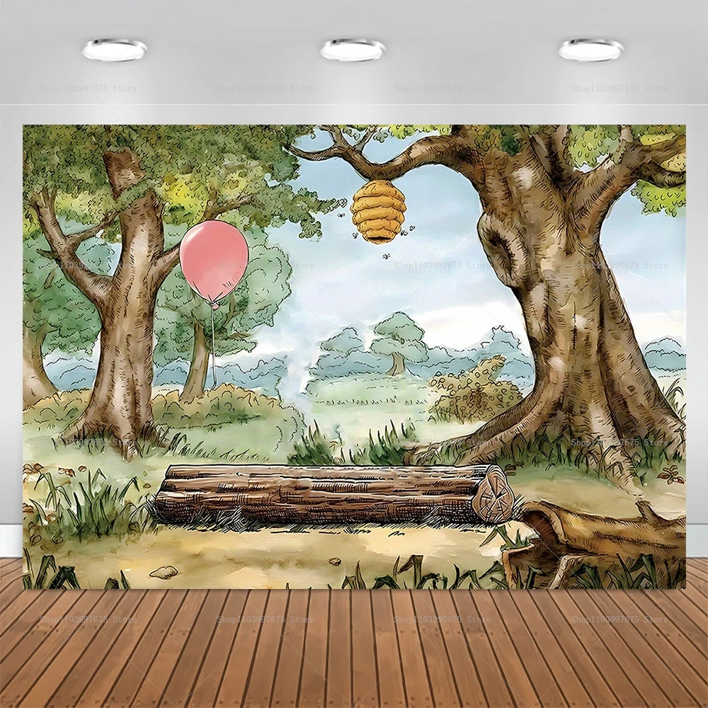 Vintage Winnie the Pooh Vinyl Photography Backdrop Kids Birthday Party Baby Shower Decor Banner Cake Table Decoration Background