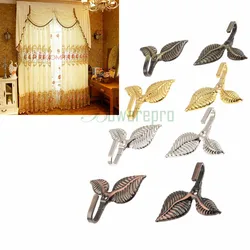 2Pcs Bronze Vintage Leaf Design Drapery Curtain Tieback Hold Back Hooks Multifunction Wall Hook Clothes Hats Hanger Hanging Tool