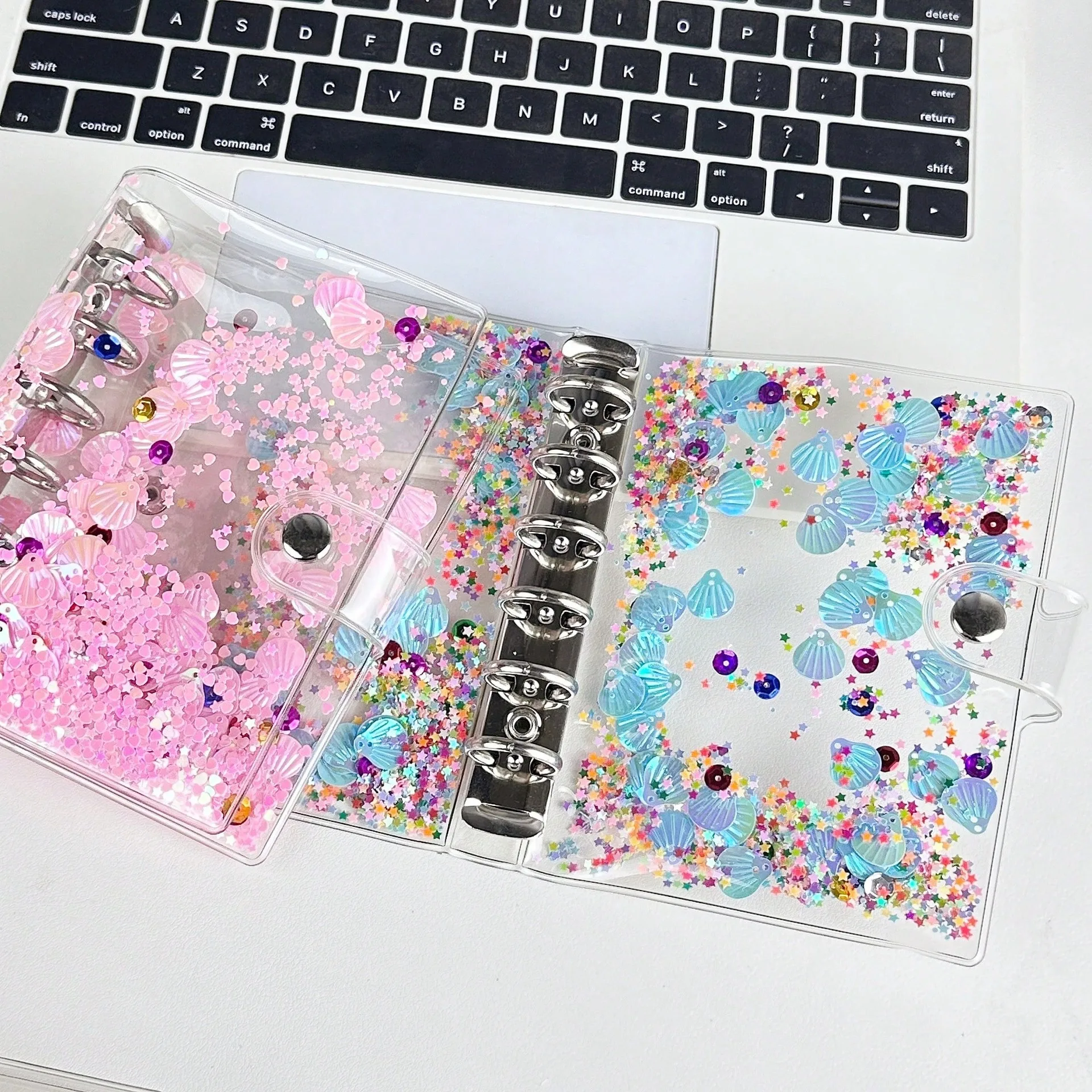 A5 A6 A7 Glitter Bead Shell Transparent Notebook Planner Organizer Binder Books Journal Spiral Personal Clear Shell