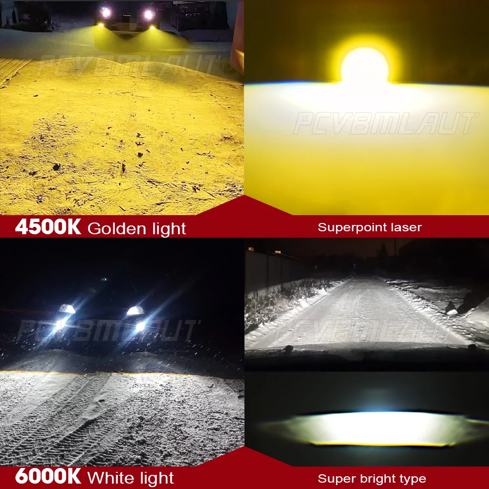 PCVBMLAUT Car Lights For Headlights Led Fog Lights Gold + White 3.0 inch 8000LM 38w Accessories Retrofit Projector Car Accessory