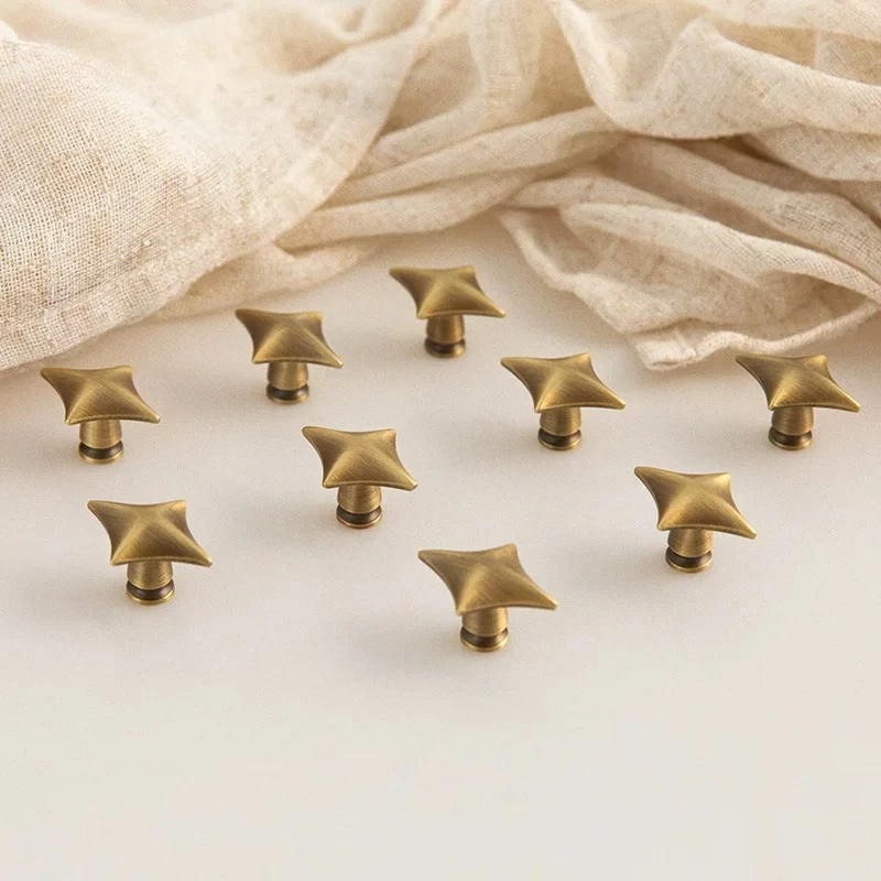 Unique Star Drawer Handles Titanium Silver Dresser Pull Antique Bronze Shoe Cabinet Knob Solid Brass Retro Kitchen Door Handle