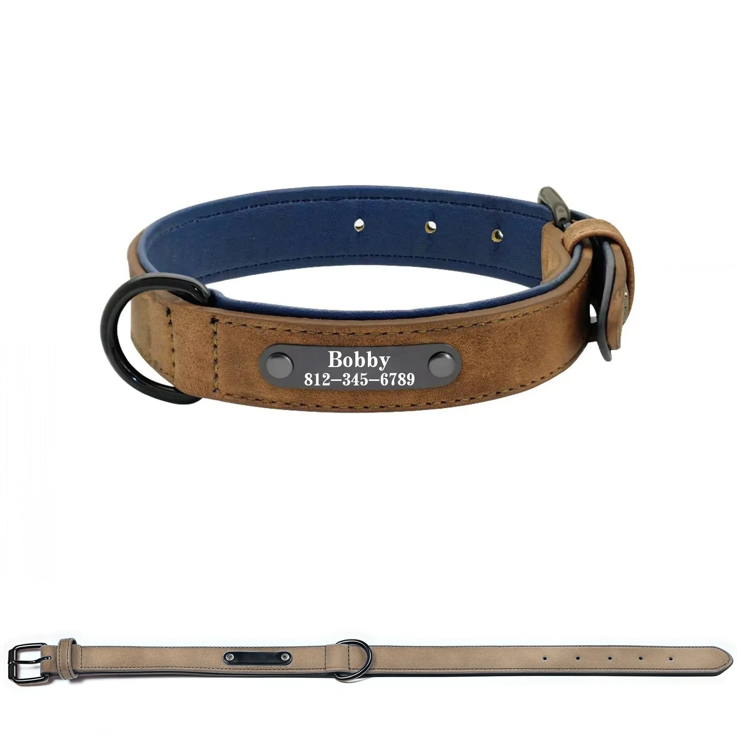 Personalisierte Namens-ID-Tags für Hundehalsbänder, individueller Textname, PU-Leder-Hundehalsband für kleine, mittelgroße und große Hunde, Pitbull, Bulldogge, Beagle – Detail 11