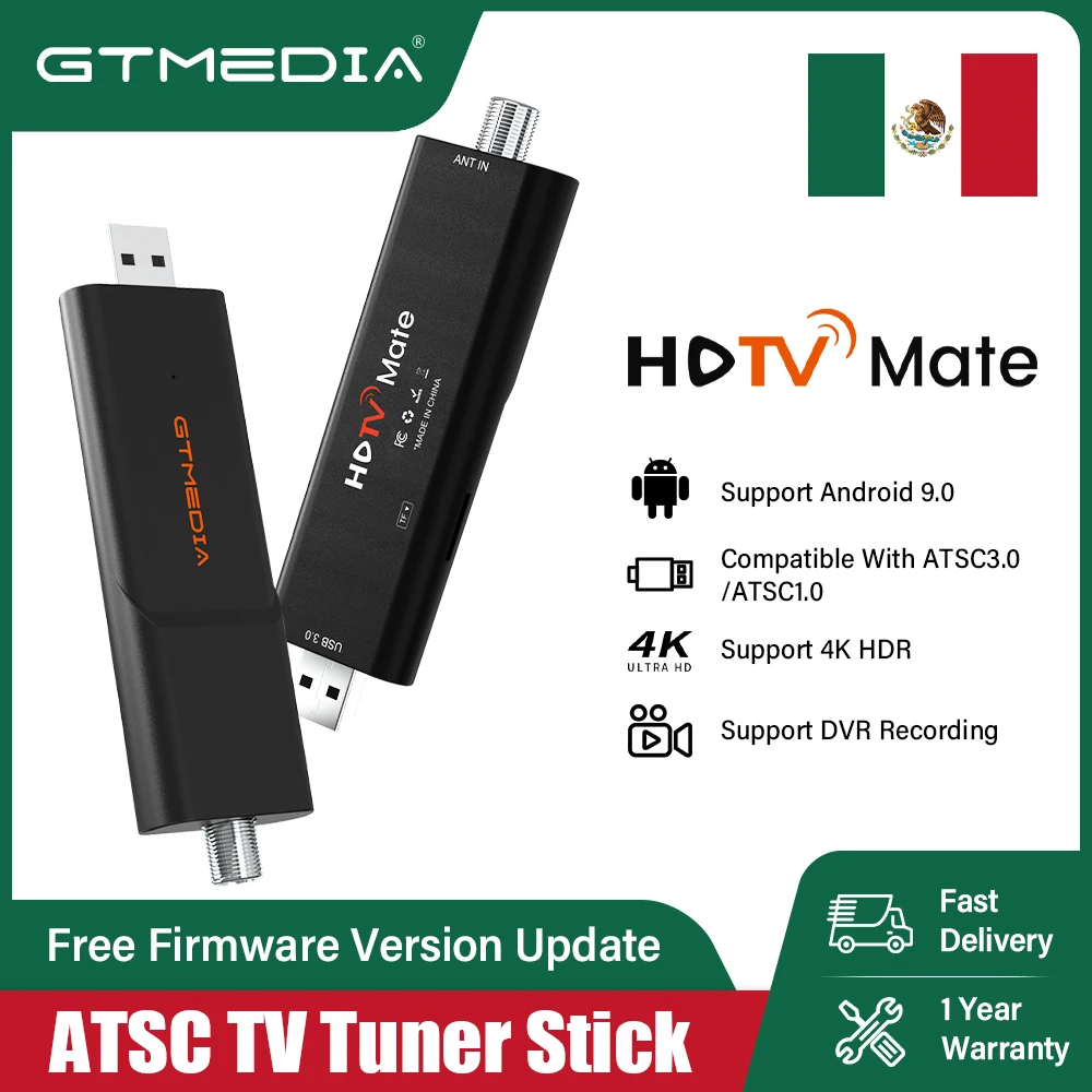 

GTMEDIA HDTV Mate ATSC 1.0/ATSC 3.0 USB Tuner Stick 4K UHD HDTV Player Support USB/TF DVR Recording For Mexico Official Genuine