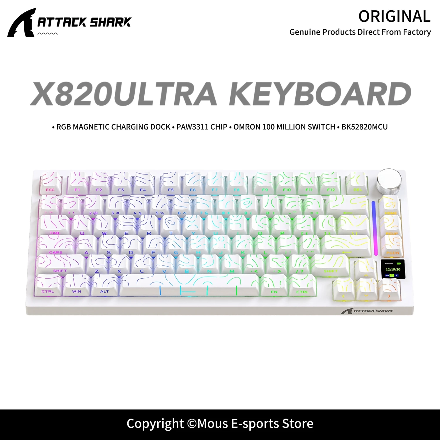 X820ULTRA ATTACK SHARK Wireless Mechanical Keyboard Gasket Structure Tri-Mode RGB Backlight PBT Keycaps Full Key Hot Swappable