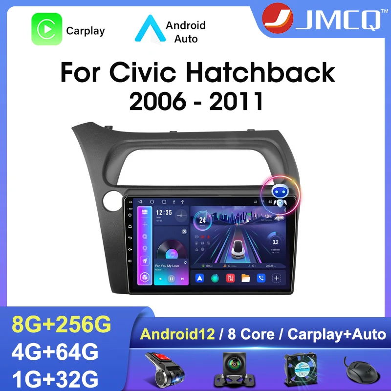 

Автомагнитола JMCQ, 2DIN, Android 12,0, для Honda Civic Hatchback 2006-2011, видеоплеер Multimidia, 4G + Wi-Fi, навигация для Carplay, GPS