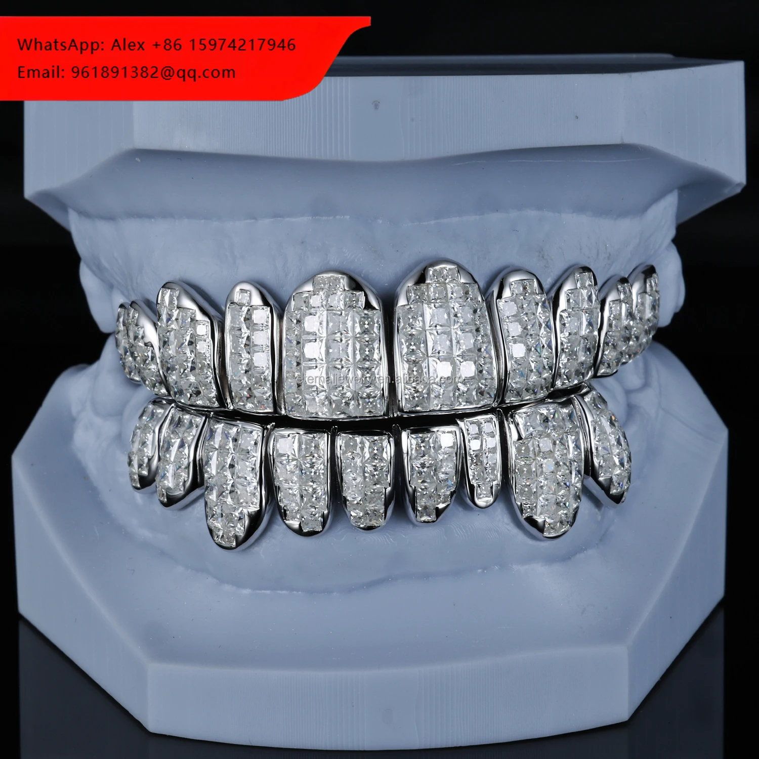 

Custom Invisible Settings Top & Bottom 4 6 8 10 Princess Cut VVS Moissanite Diamond S925 Silver 10K Solid Gold Grillz For Teeth