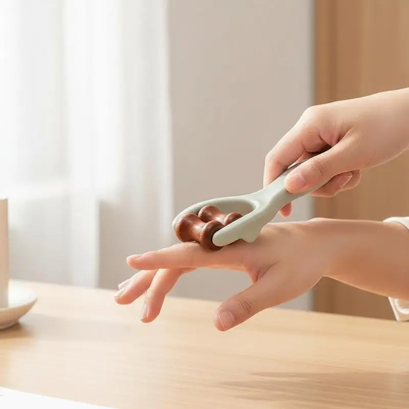 Wooden Finger Massage Roller& Meridian Relief Portable Kneading Clip With 360° Rollers For Home Office Travel To Ease Fatigue