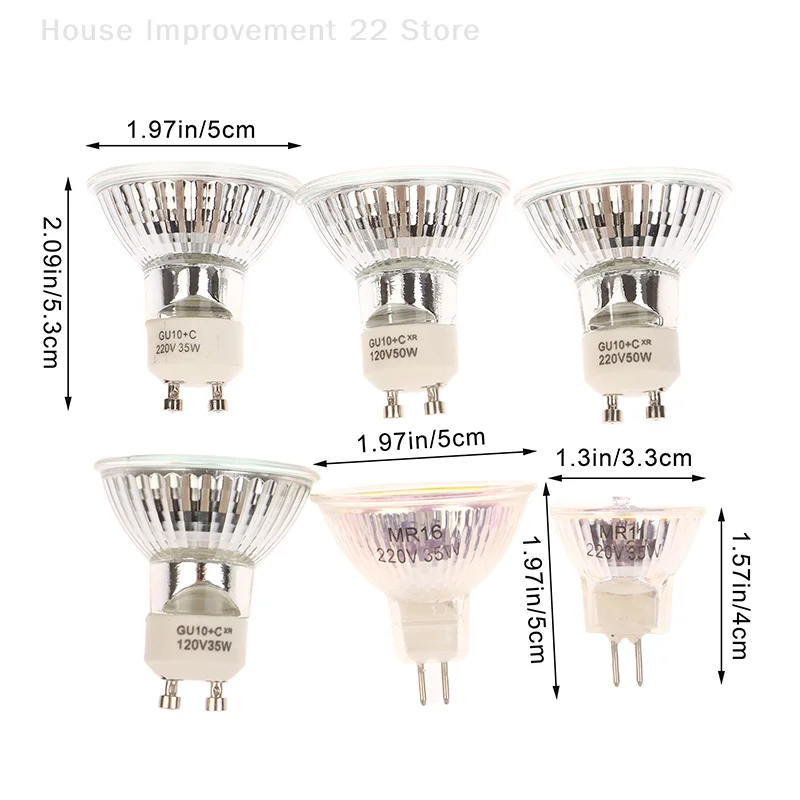 GU10 MR11 MR16 Halogen Reflector Cup Light Thick Glass Halogen Tungsten Spotlight Lamp Cup 120V 220V 35W 50W Bubble