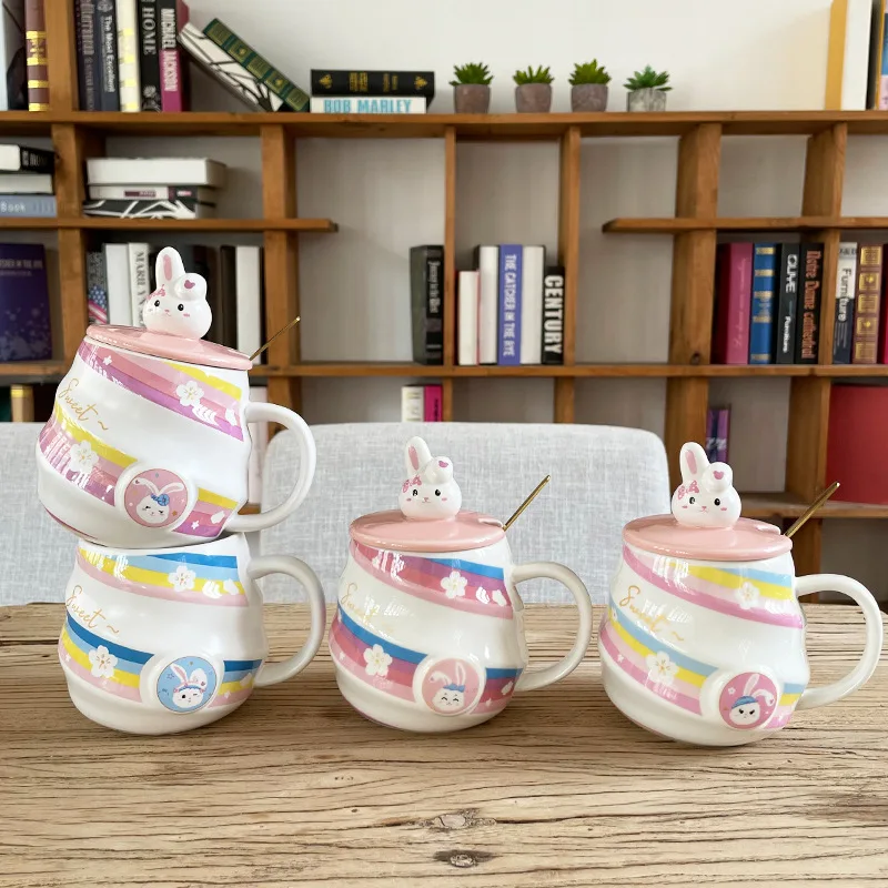 

Cute Personality Rabbit Mug Female Student Cute Breakfast Coffee Cup 400ml Creative Office Ceramic Cup Spoon