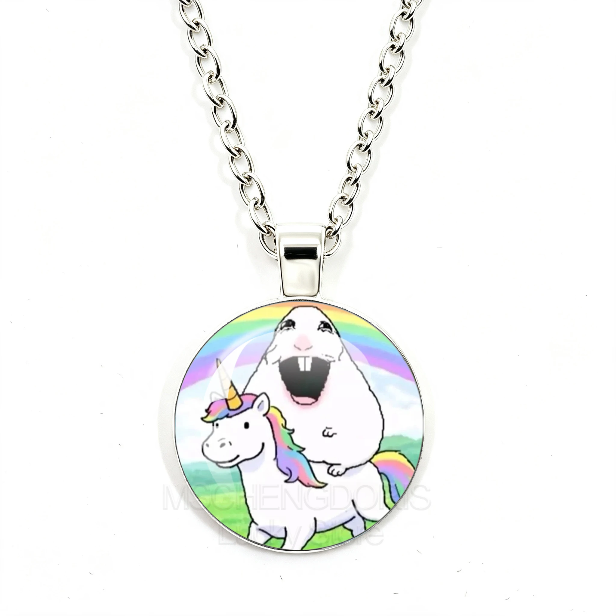 Hamster Meme Funny Glass Cabochon 25MM Round Pendant Necklace Creative Cartoon Animal Chain Jewelry Gift For Friends MS056