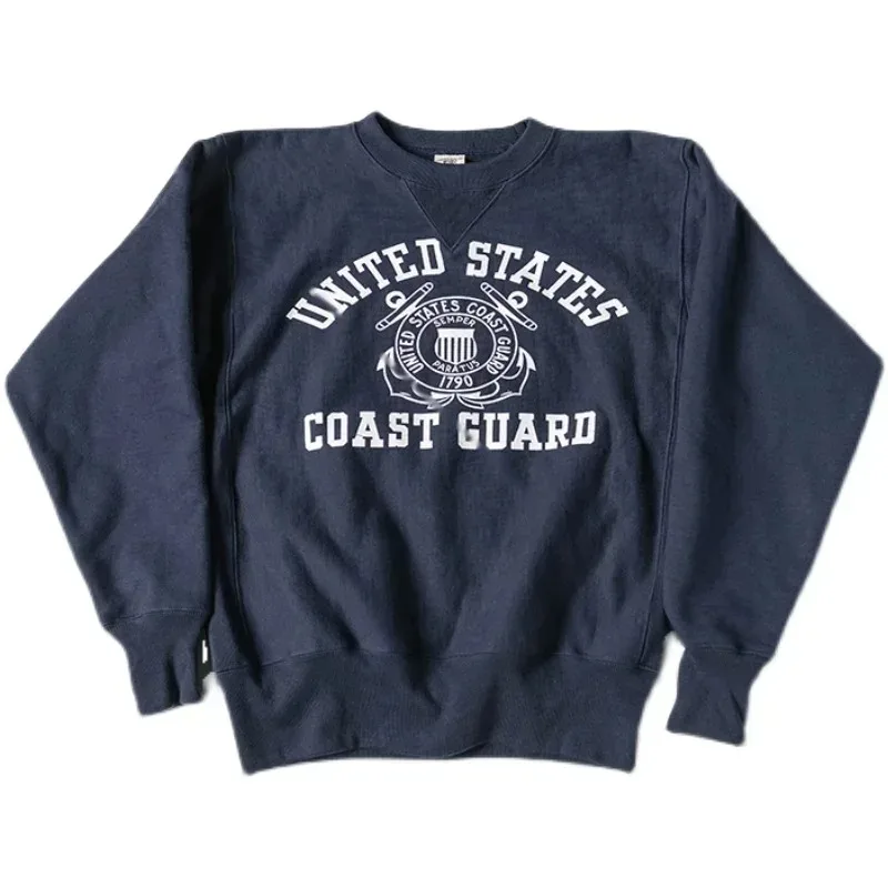Bronson Coast Guard Graphic Sweatshirt Reverse Weave Heavyweight Men's Pullover Dark Blue