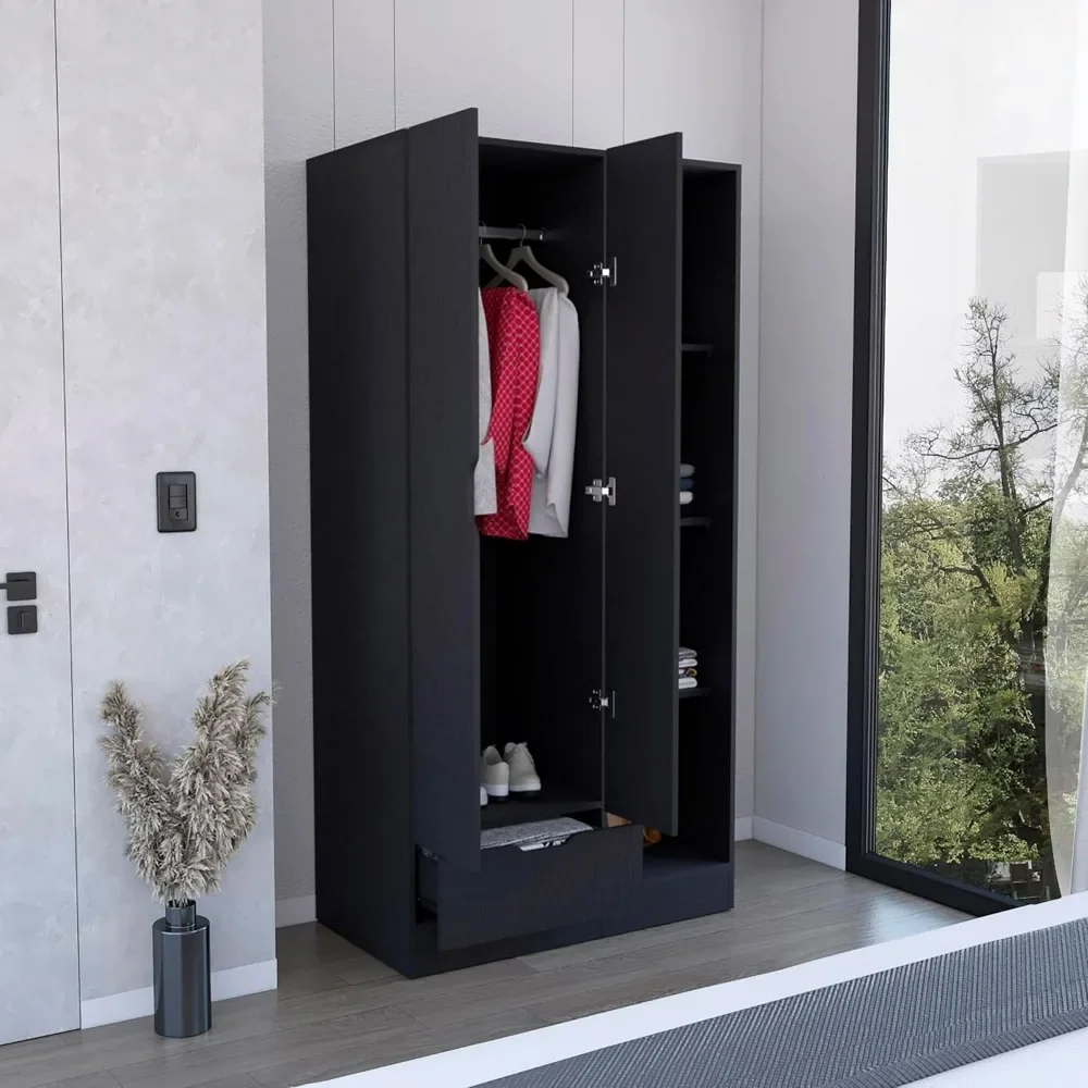 , Wardrobe Armoire with 4-Tier Storage Shelves and 1 Drawer, Closet Storage Cabinet,Clothing Organization