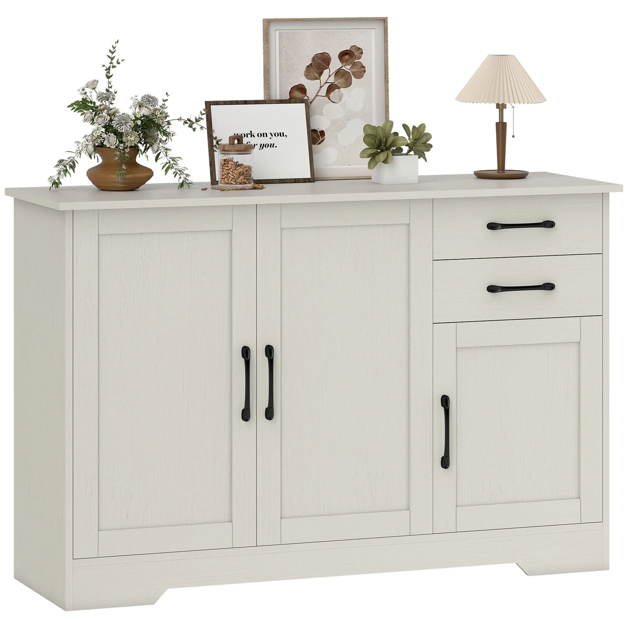HOMCOM Aparador para Salón Moderno con 3 Puertas 2 Cajones Estante Ajustable para Comedor Entrada 120x38x79 cm Crema