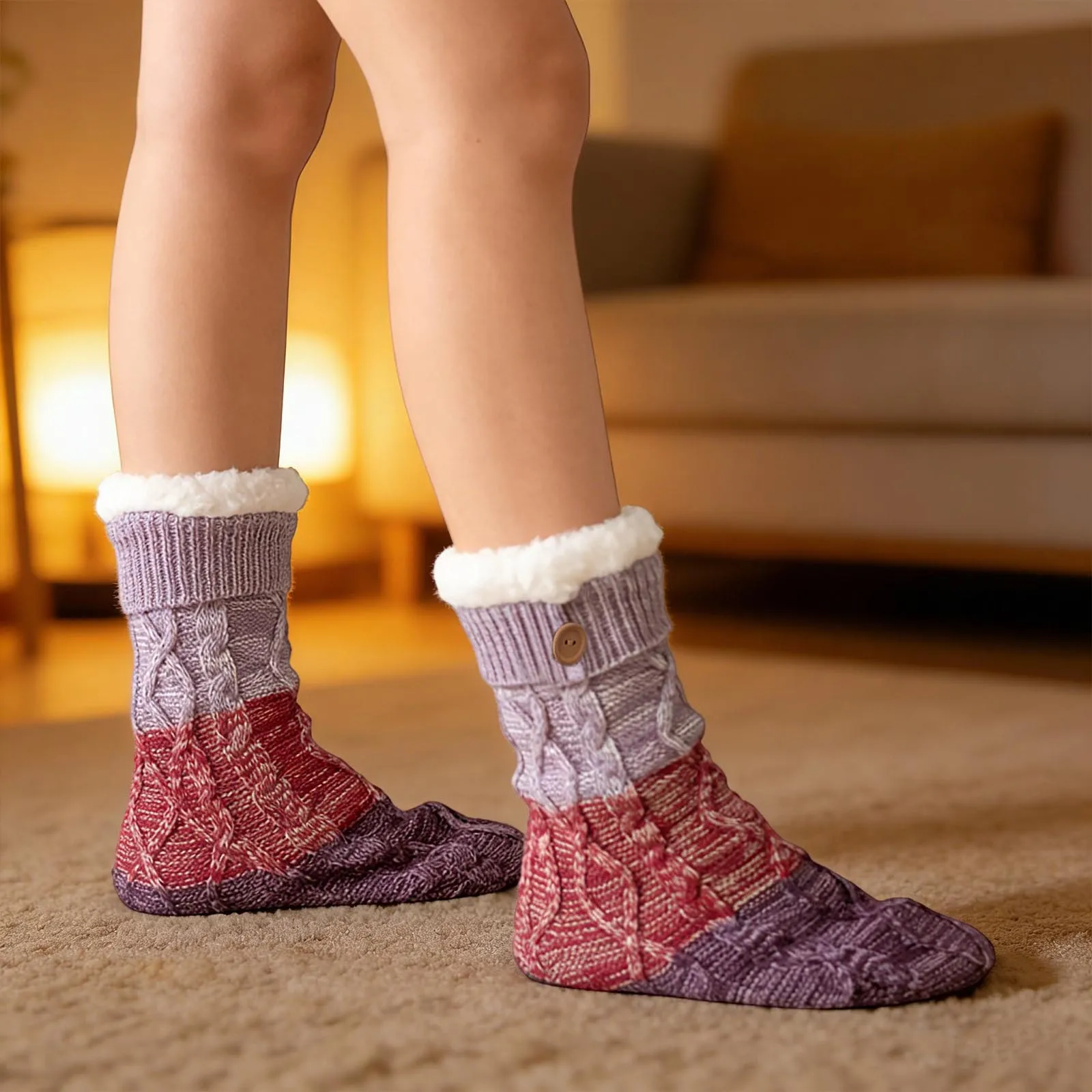 

1 пара осенне-зимних плюшевых носков-тапочек, домашние противоскользящие толстые теплые носки, семейные тапочки для спальни и носки для сна