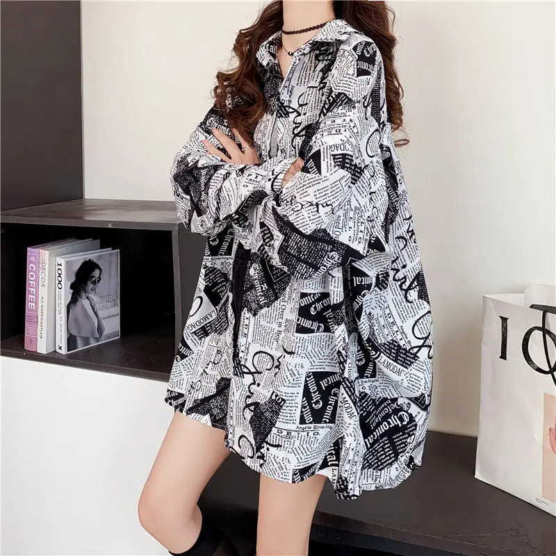 Printing Tops Casual Fashion Loose Long Sleeve Turn-down Collar Sunscreen Shirt Buttons Femme Blouses Women\'s Clothing 2023 New