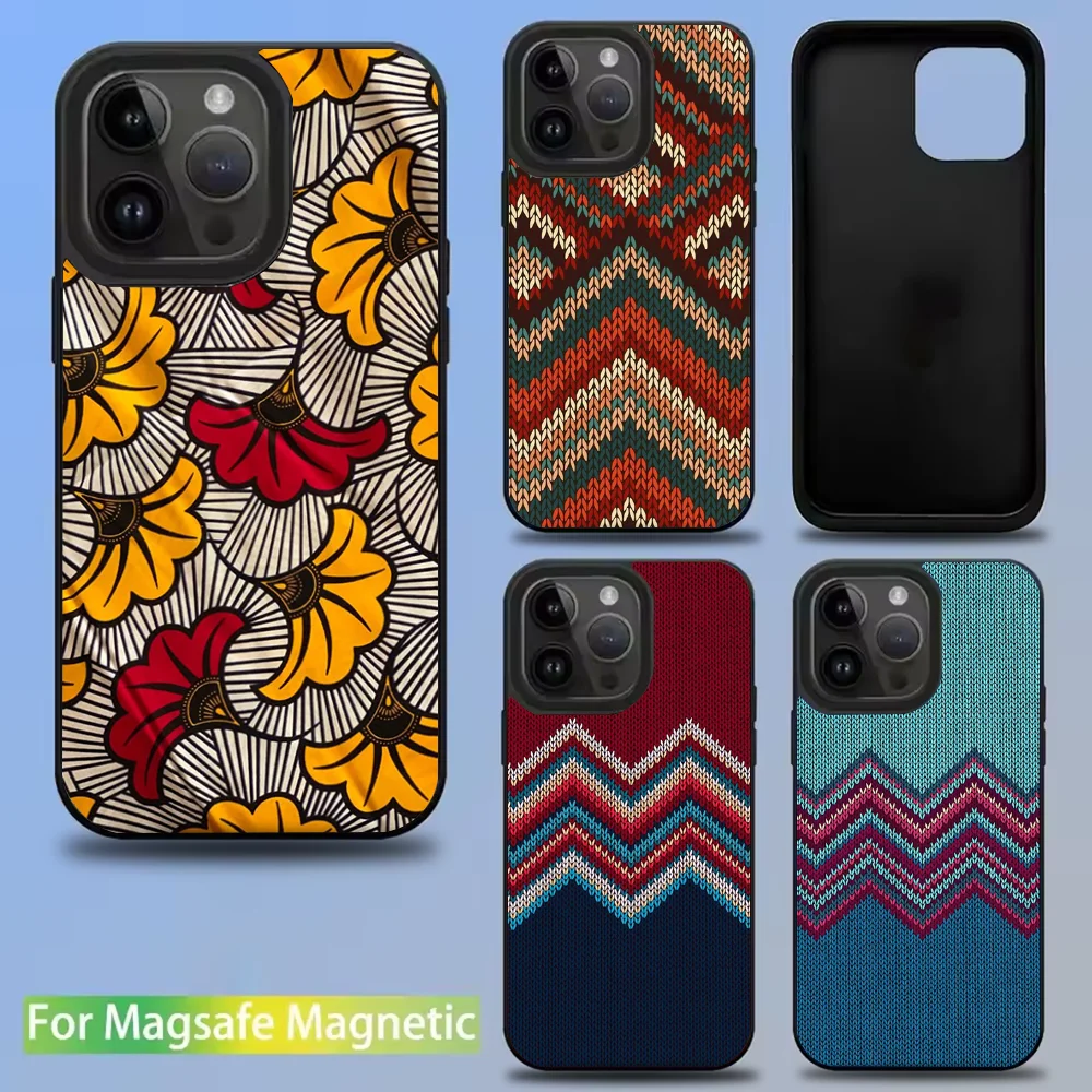

African Fashion Fabric Phone Case For IPhone 16 15 14 13 12 11 Pro Mini Max Soft Magnetic Cover