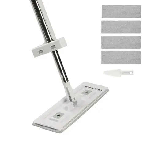 Flat Mop, Self Wringing, Microfiber Floor Mop with 4 Reusable & Washable Mop Pads for Dry & Wet Floor