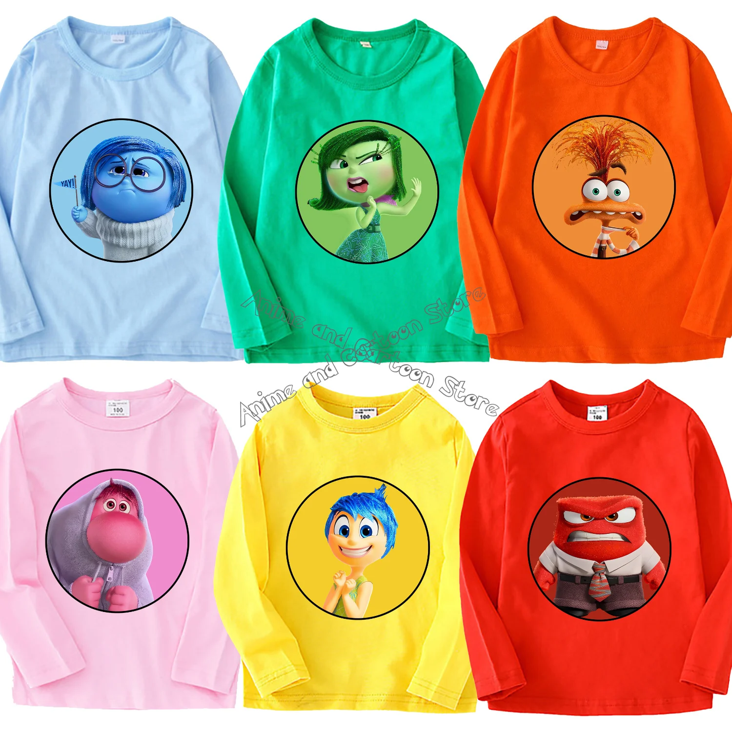 Disney Inside Out 2 Long Sleeve Children T-shirt Cartoon Anime Casual Cotton Clothes Cute Boy Girl Blouse Fashion Kids Top Gift