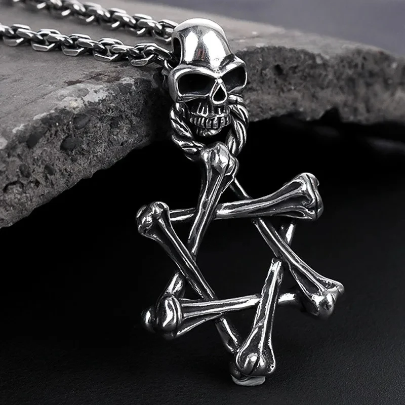 

Новинка, ювелирные изделия BOCAI из настоящего серебра S925 пробы, подвеска в виде черепа в стиле ретро, хип-хоп, шестиугольная звезда, для мужчин и женщин