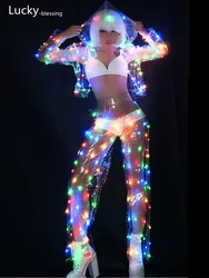 Rainbow Color LED Dance Costumes Adult Circus Led Light Luminous Clothes Party Show Led Jacket / Pants Women Party Light Up Suit