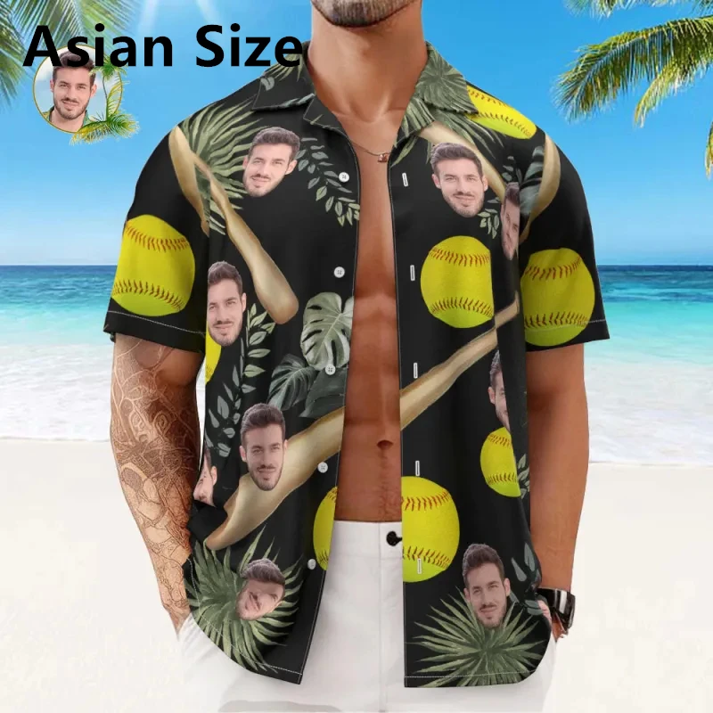 

Personalization DIY Face Hawaiian Shirts For Men Fashion Custom 3D Printed Short Sleeve Blouse Loose Breathable Gift Party Shirt