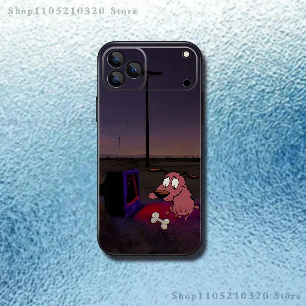 حافظة هاتف كورت ذا C-Cowardly Dog لهاتف آيفون 17,16,15,14,13,12,11,Pro Max,XS,X,XR,SE,Mini,8,7,غطاء أسود من السيليكون الناعم