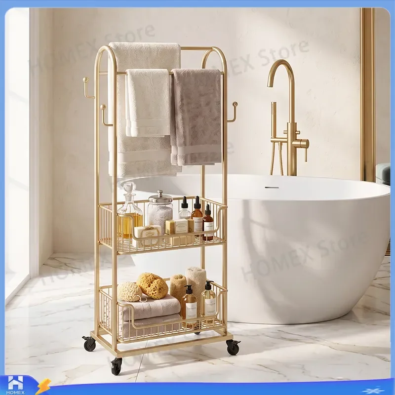 Multi Layer Bathroom Storage Rack Floor Standing Towel Holder Mobile Toilet Trolley Shelf Organizer Bath Room Accessories