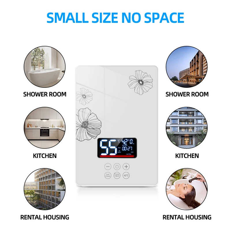 220 โวลต์ 6000w การออกแบบใหม่ความต้องการสูงผลิตภัณฑ์ประสิทธิภาพสูงน้ําร้อนไฟฟ้าเครื่องทําน้ําอุ่น Tankless ทันที App