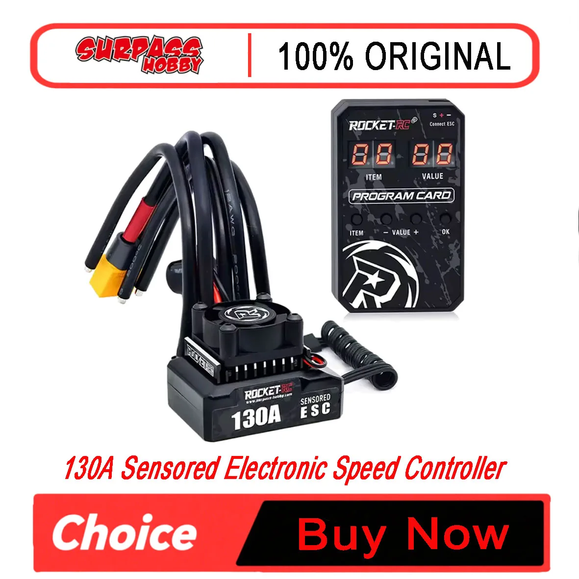 ROCKET-RC Brushless ESC 130A Sensored Electronic Speed Controller 6V/5A BEC with Cooling Fan For 1/10 Rc Car 380/390/540 Motor
