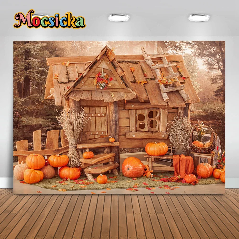 Newborn Autumn leaves Pumpkin Photocall Backdrop Rural Farm Wooden Warehouse Haystack Photo Background Baby Photographic Banner